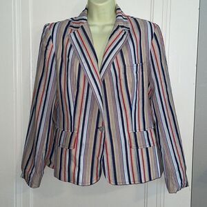 Vtg 80s Evan Picone red, white, blue & tan madras‎ cloth blazer/jacket